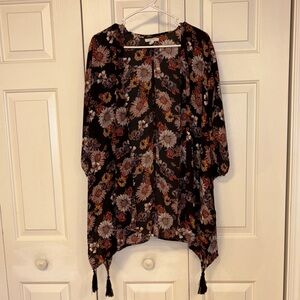 Maurices Black Floral Women's Open Front Kimono